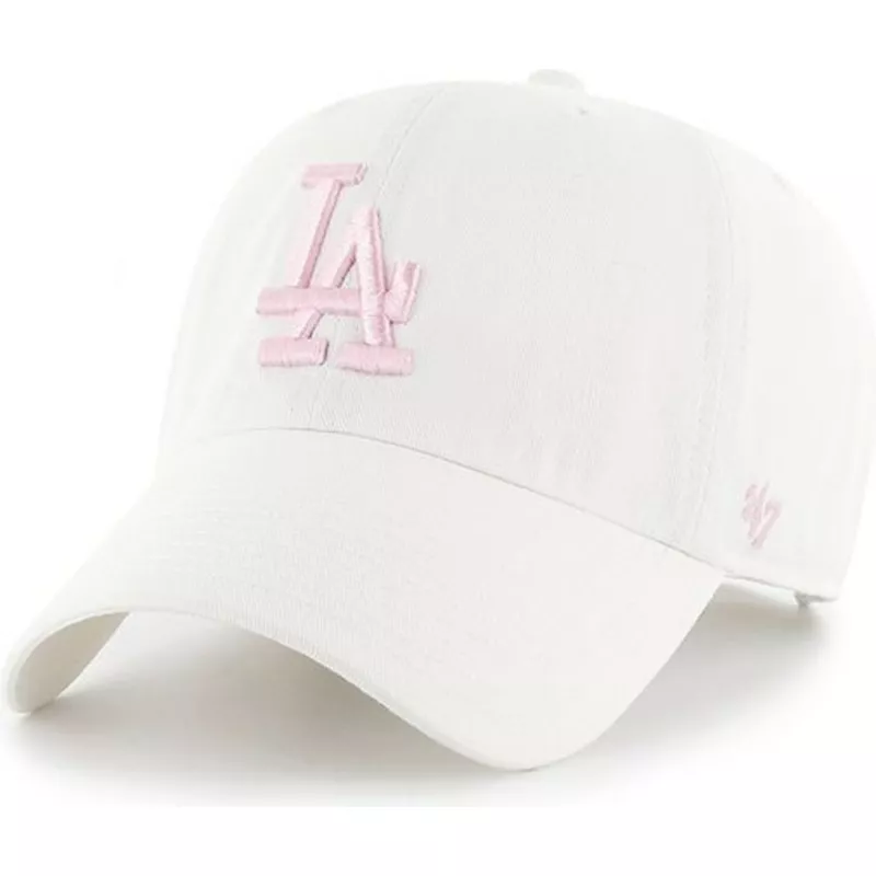 47-brand-curved-brim-pink-logo-los-angeles-dodgers-mlb-clean-up-white-cap