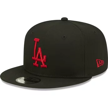 New Era Flat Brim Red Logo 9FIFTY League Essential Los Angeles Dodgers MLB Black Snapback Cap