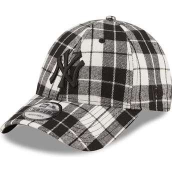 New Era Curved Brim Black Logo 9FORTY Plaid New York Yankees MLB Black Adjustable Cap