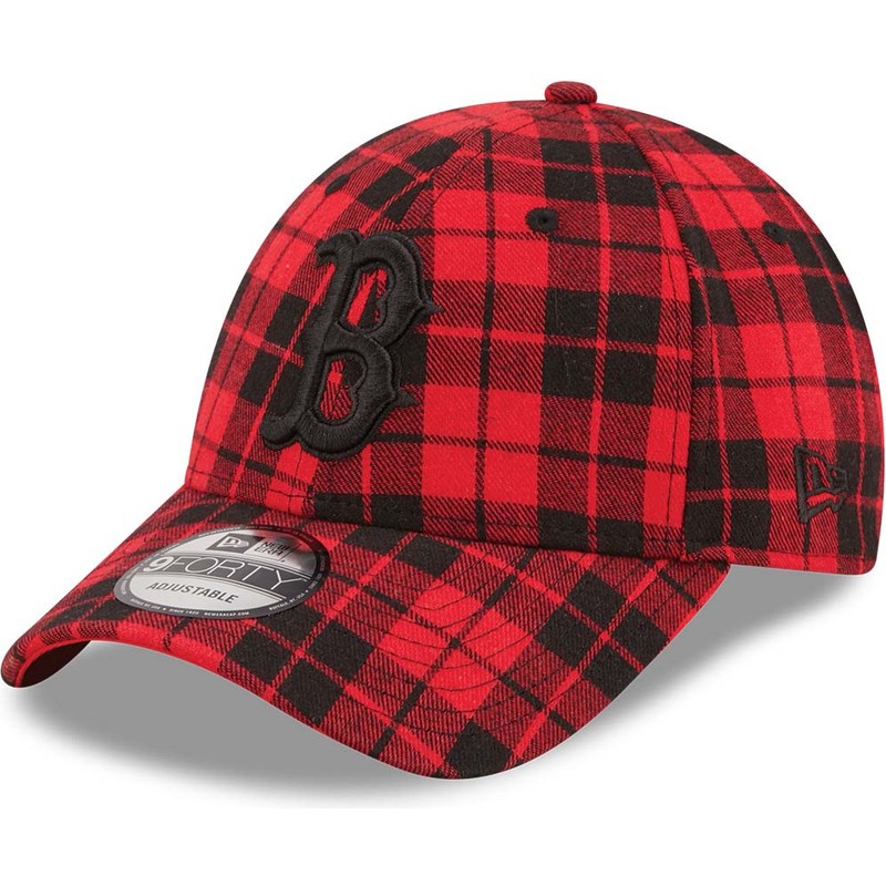 new-era-curved-brim-black-logo-9forty-plaid-boston-red-sox-mlb-red-adjustable-cap