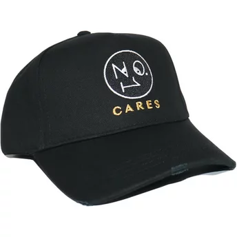 The No.1 Face Curved Brim No.1 Cares Distressed Black Gold Logo Black Adjustable Cap