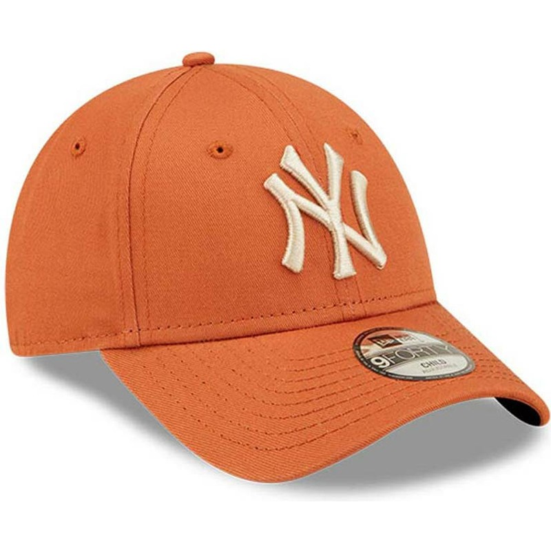 new-era-curved-brim-youth-9forty-league-essential-new-york-yankees-mlb-orange-adjustable-cap-with-beige-logo