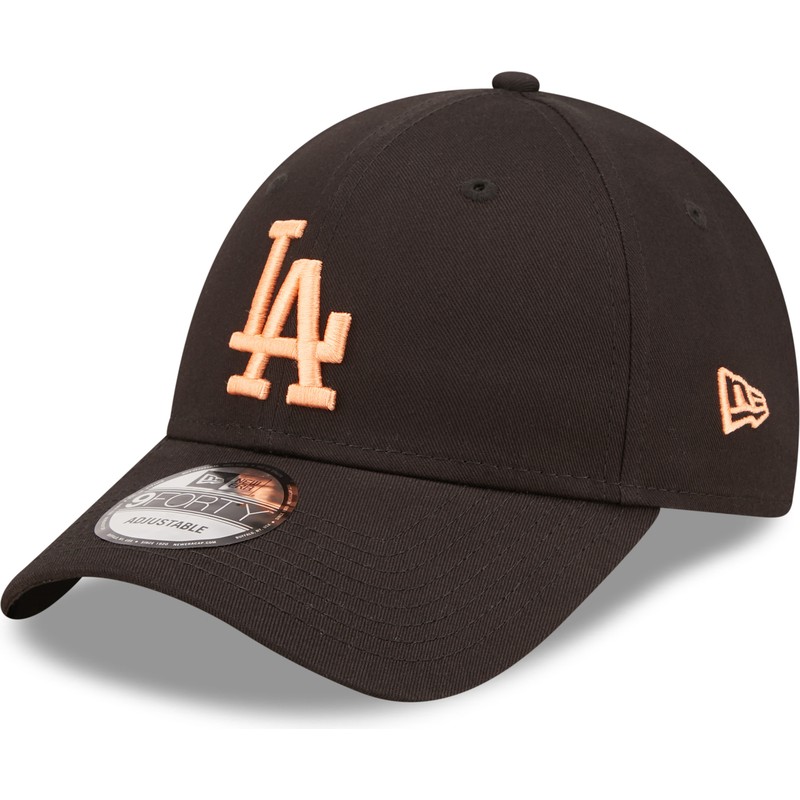 new-era-curved-brim-orange-logo-9forty-league-essential-los-angeles-dodgers-mlb-black-adjustable-cap