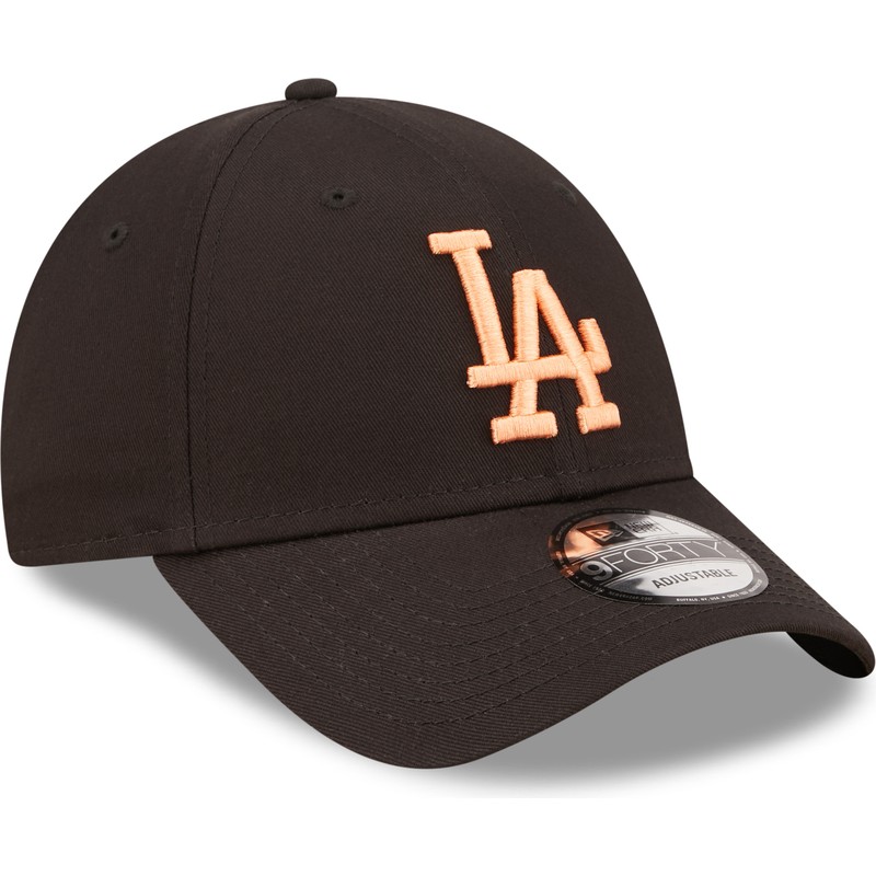 new-era-curved-brim-orange-logo-9forty-league-essential-los-angeles-dodgers-mlb-black-adjustable-cap