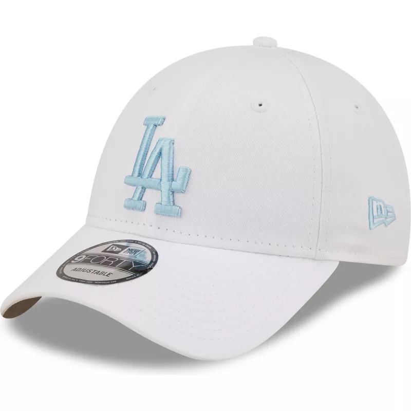 new-era-curved-brim-blue-logo-9forty-league-essential-los-angeles-dodgers-mlb-white-adjustable-cap