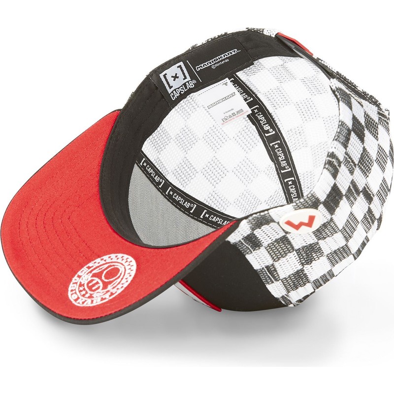 capslab-flat-brim-mario-kart-casf-ju1-super-mario-bros-black-and-white-trucker-hat
