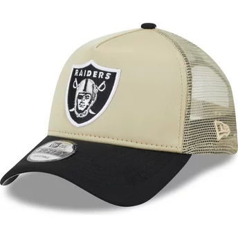New Era 9FORTY A Frame All Day Trucker Las Vegas Raiders NFL Beige and Black Trucker Hat