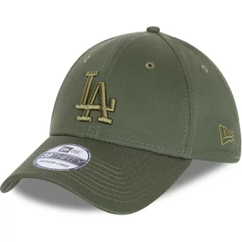 New Era Curved Brim Green Logo 39THIRTY League Essential Los Angeles Dodgers MLB Green Fitted Cap