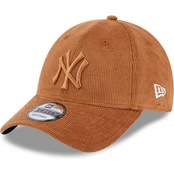 New Era Curved Brim Brown Logo 9FORTY Cord New York Yankees MLB Brown Adjustable Cap