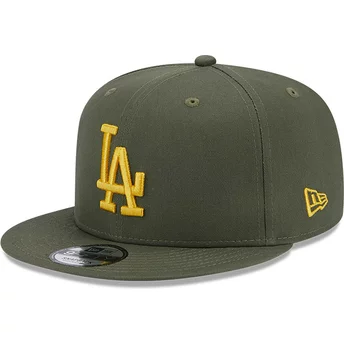 New Era Flat Brim Yellow Logo 9FIFTY Side Patch Los Angeles Dodgers MLB Green Snapback Cap