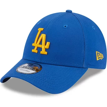 New Era Curved Brim Yellow Logo 9FORTY League Essential Los Angeles Dodgers MLB Blue Adjustable Cap