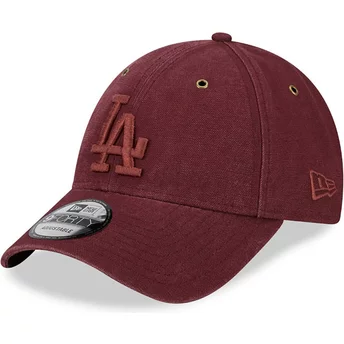 New Era Curved Brim Maroon Logo 9FORTY Washed Canvas Los Angeles Dodgers MLB Maroon Adjustable Cap