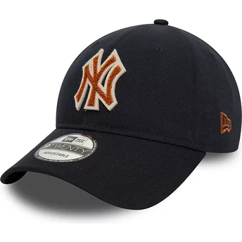 New Era Curved Brim Brown Logo 9TWENTY Boucle New York Yankees MLB Navy Blue Adjustable Cap