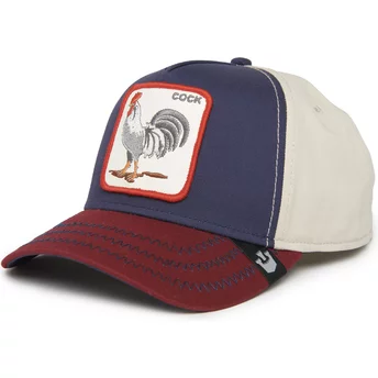 Goorin Bros. Curved Brim Cock All American Rooster 100 The Farm All Over Canvas Navy Blue, Beige and Red Snapback Cap