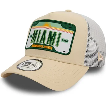 New Era A Frame License Plate Cities and Beaches Miami Beige and White Trucker Hat