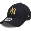 new-era-curved-brim-golden-logo-9forty-metallic-new-york-yankees-mlb-navy-blue-adjustable-cap