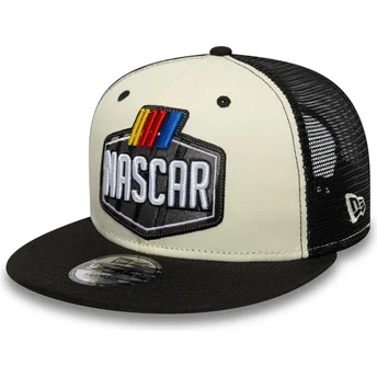 New Era Flat Brim 9FIFTY Classics Logo NASCAR Beige and Black Trucker Hat