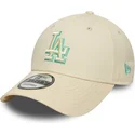 new-era-curved-brim-green-logo-9forty-team-outline-los-angeles-dodgers-mlb-beige-adjustable-cap