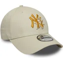 new-era-curved-brim-yellow-logo-9forty-floral-icon-new-york-yankees-mlb-beige-adjustable-cap