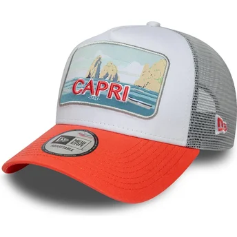 New Era Capri Italy A Frame Summer White and Orange Trucker Hat