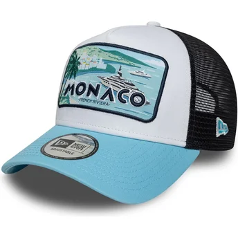 New Era Monaco French Riviera A Frame Summer White, Black and Blue Trucker Hat