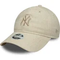 new-era-curved-brim-women-9twenty-linen-new-york-yankees-mlb-beige-adjustable-cap-with-beige-logo