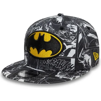 New Era Flat Brim Youth 9FIFTY All Over Print DC Comics Batman Black Snapback Cap