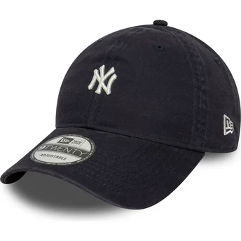 New Era Curved Brim 9TWENTY Mini Logo Washed New York Yankees MLB Navy Blue Adjustable Cap