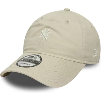 New Era Curved Brim 9TWENTY Mini Logo Washed New York Yankees MLB Beige Adjustable Cap