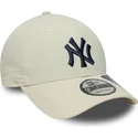 new-era-curved-brim-navy-blue-logo-9forty-recycled-new-york-yankees-mlb-beige-adjustable-cap