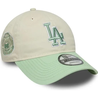 New Era Curved Brim Women 9TWENTY World Series Cooperstown Los Angeles Dodgers MLB Beige and Green Adjustable Cap
