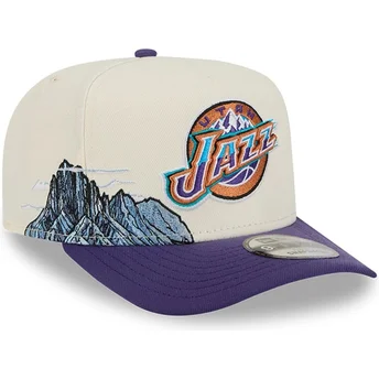 New Era Curved Brim 9FIFTY A Frame Precurved Hardwood Classics Utah Jazz NBA Beige and Purple Snapback Cap