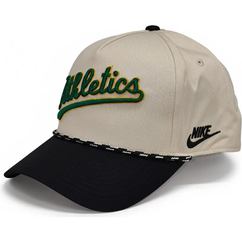 nike-curved-brim-rise-structured-oakland-athletics-mlb-beige-and-black-snapback-cap