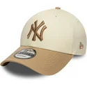 new-era-curved-brim-brown-logo-9forty-colour-block-new-york-yankees-mlb-beige-and-brown-adjustable-cap