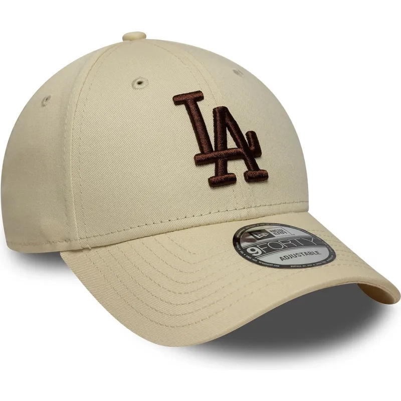 new-era-curved-brim-brown-logo-9forty-league-essential-los-angeles-dodgers-mlb-beige-adjustable-cap