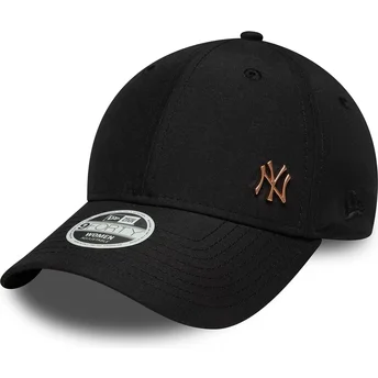 New Era Curved Brim Women Bronze Logo 9FORTY Flawless New York Yankees MLB Black Adjustable Cap