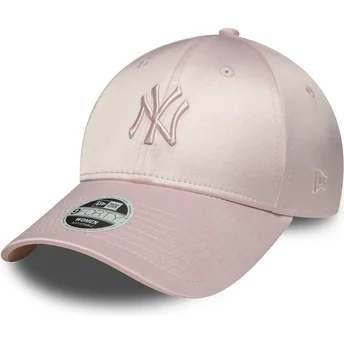 New Era Curved Brim Women Pink Logo 9FORTY Satin New York Yankees MLB Pink Adjustable Cap