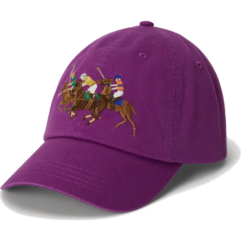 polo-ralph-lauren-curved-brim-twill-triple-pony-purple-adjustable-cap