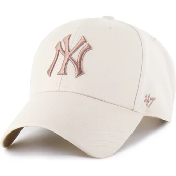 47 Brand Curved Brim Brown Logo MVP Ballpark New York Yankees MLB Beige Snapback Cap