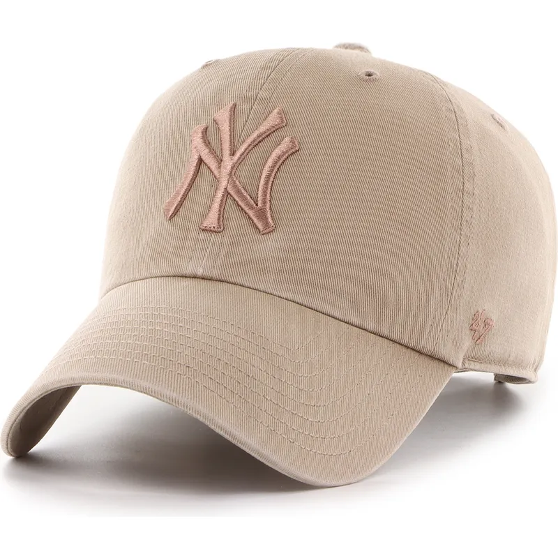 47-brand-curved-brim-brown-logo-clean-up-no-loop-label-new-york-yankees-mlb-brown-adjustable-cap