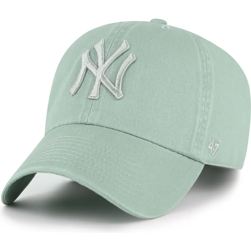 47-brand-curved-brim-green-logo-clean-up-no-loop-label-new-york-yankees-mlb-green-adjustable-cap