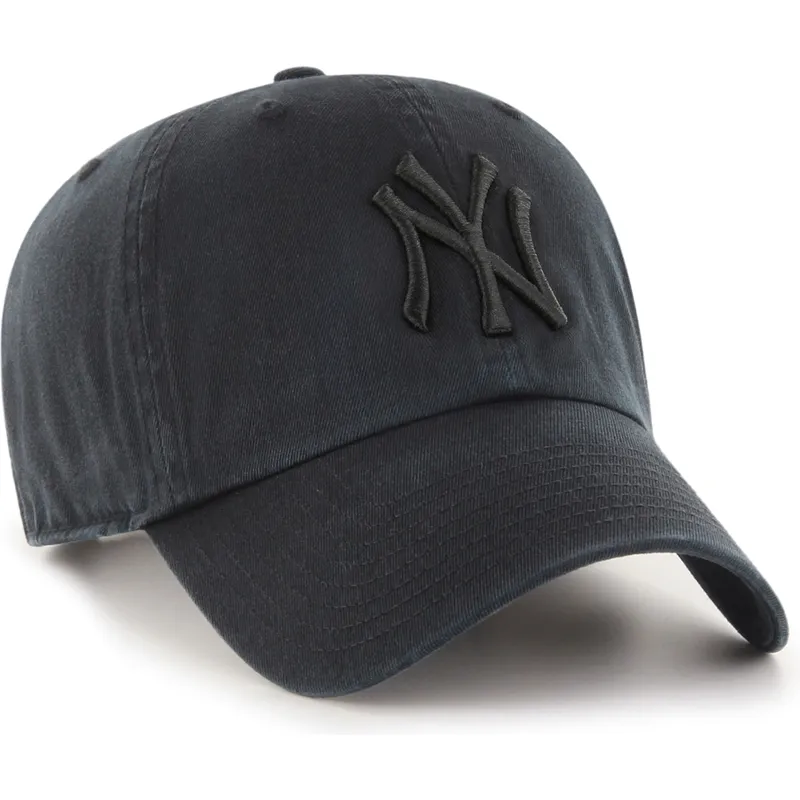 47-brand-curved-brim-black-logo-clean-up-new-york-yankees-mlb-black-adjustable-cap