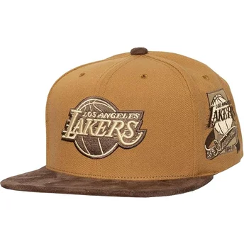 Mitchell & Ness Flat Brim Coffee Strapback Los Angeles Lakers NBA Brown Adjustable Cap
