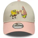 new-era-curved-brim-youth-spongebob-squarepants-and-patrick-star-9forty-beige-and-pink-snapback-cap