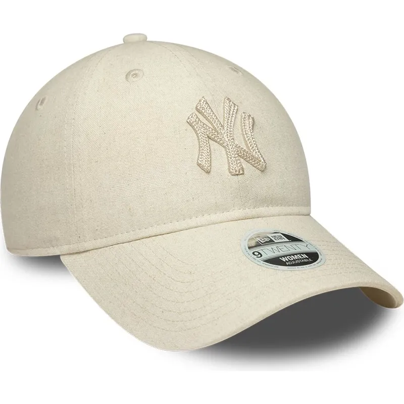 new-era-curved-brim-women-9twenty-midi-linen-new-york-yankees-mlb-beige-adjustable-cap-with-beige-logo