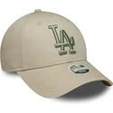 new-era-curved-brim-women-green-logo-9forty-league-essential-los-angeles-dodgers-mlb-beige-adjustable-cap