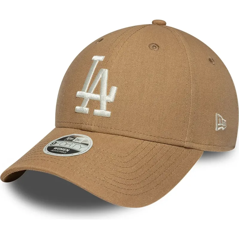 new-era-curved-brim-women-9forty-linen-los-angeles-dodgers-mlb-brown-adjustable-cap