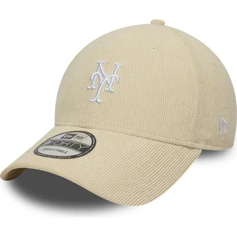 New Era Curved Brim 9FORTY Soft Cord New York Mets MLB Beige Adjustable Cap