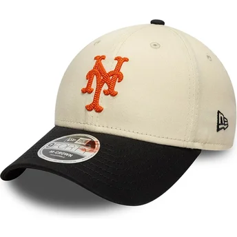 New Era Curved Brim 9FORTY M-Crown Side Script New York Mets MLB Beige and Black Snapback Cap