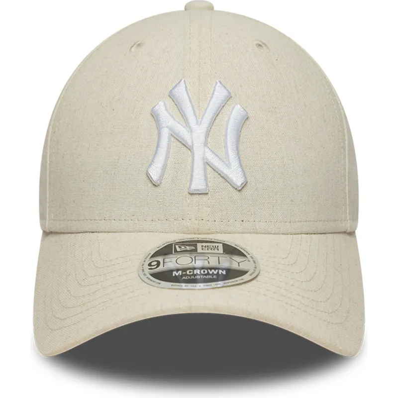 new-era-curved-brim-9forty-m-crown-linen-new-york-yankees-mlb-beige-snapback-cap
